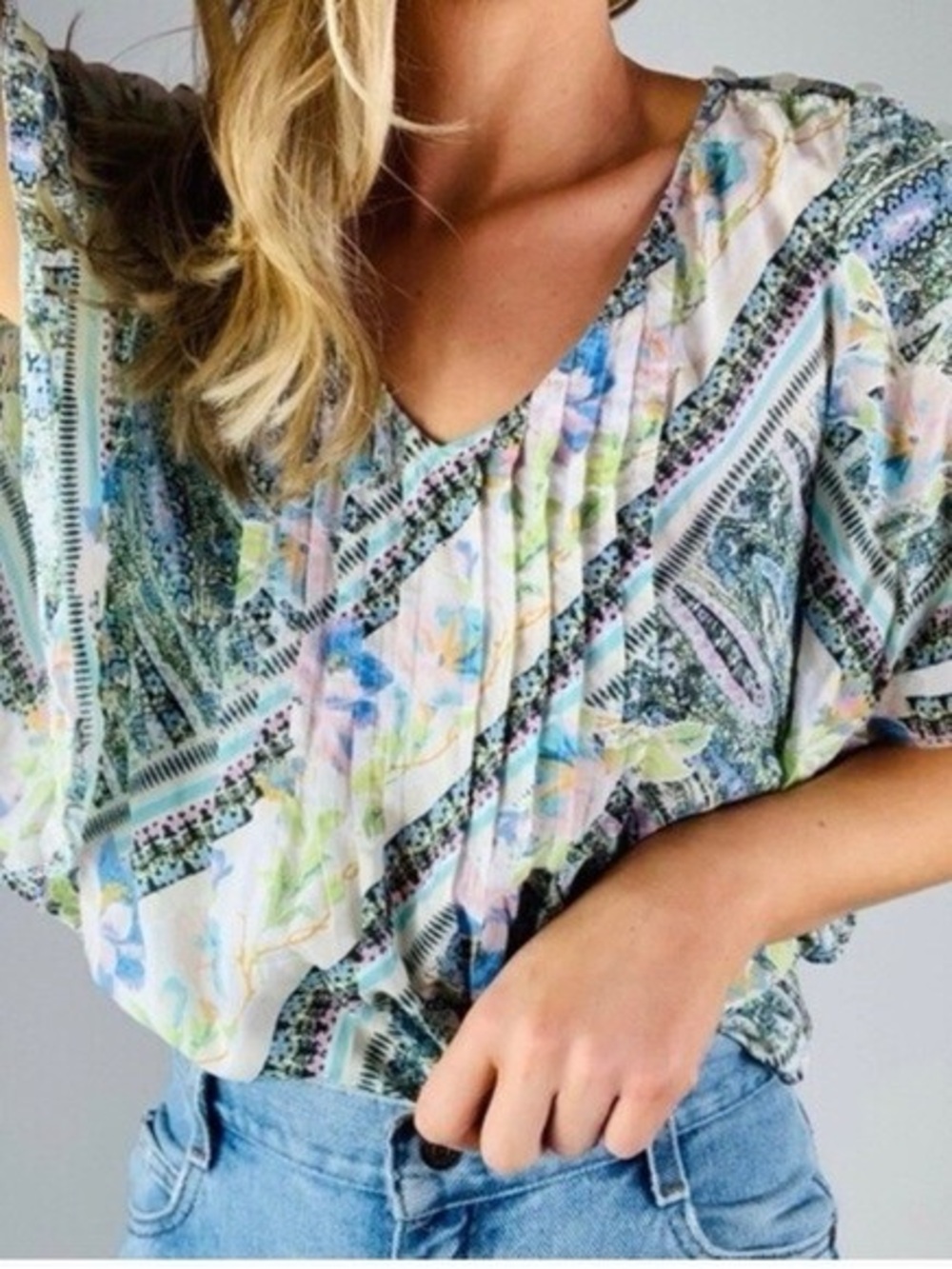 Maeve Anthropologie Maya Floral Print Flutter Sleeve Top Blouse Size 4 Green